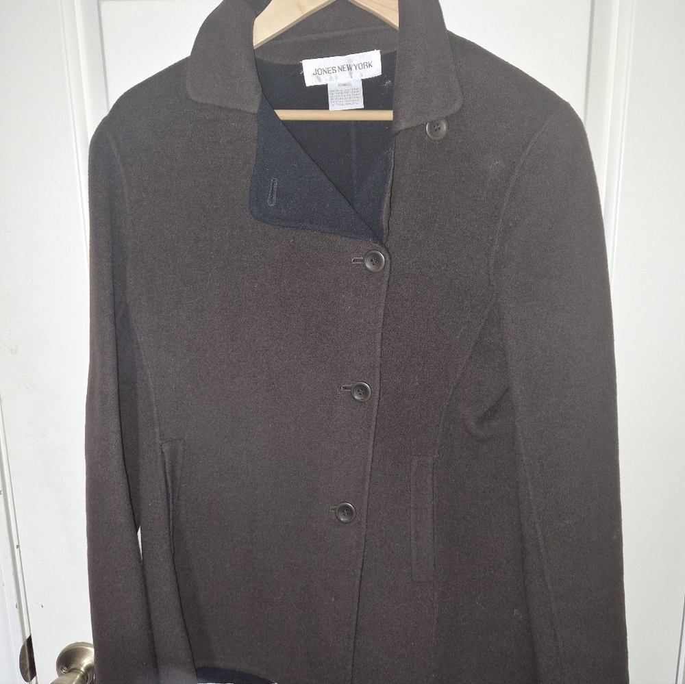 Jones New York Women's Dark Brown Pea Coat (Cashmere Wool Blend) Never Worn..